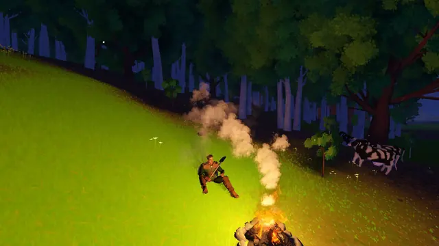 Resting by a campfire at dusk