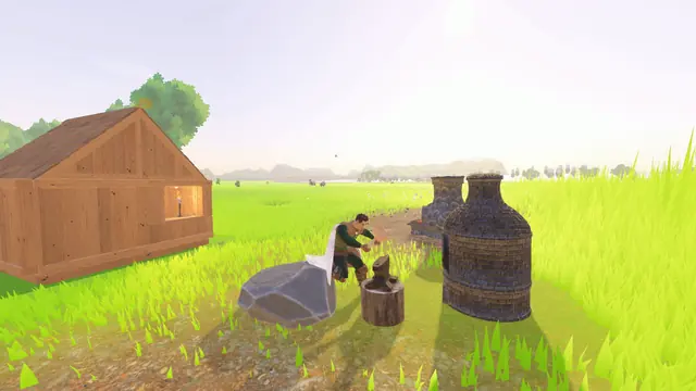 Forging at the anvil beside the furnace