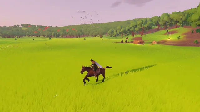 Riding at a gallop across the grassland