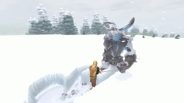 A spear against a yeti in the snow
